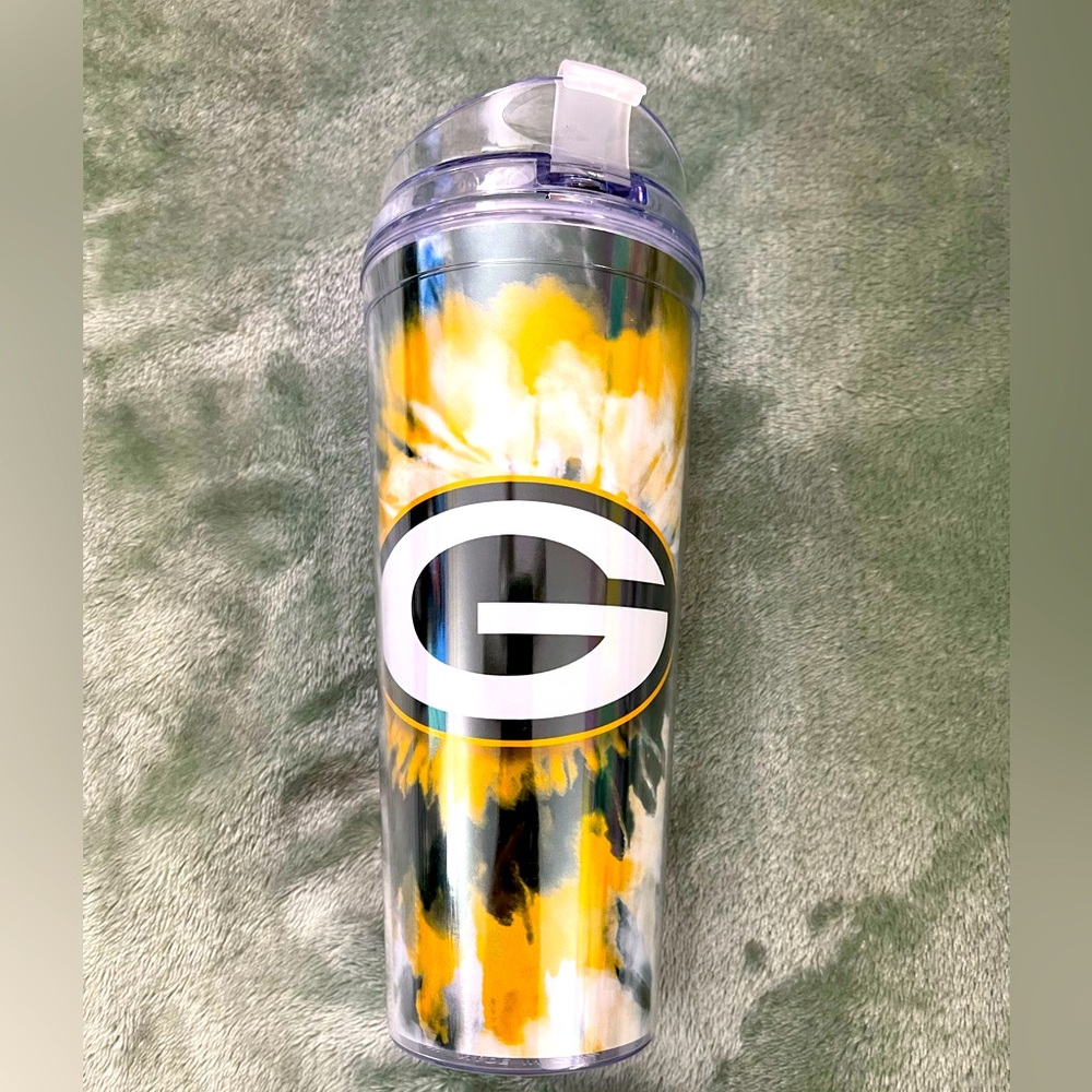NFL Green Bay Packers Metallic Tye Dye 24oz Acrylic Tumbler with Hinged Lid